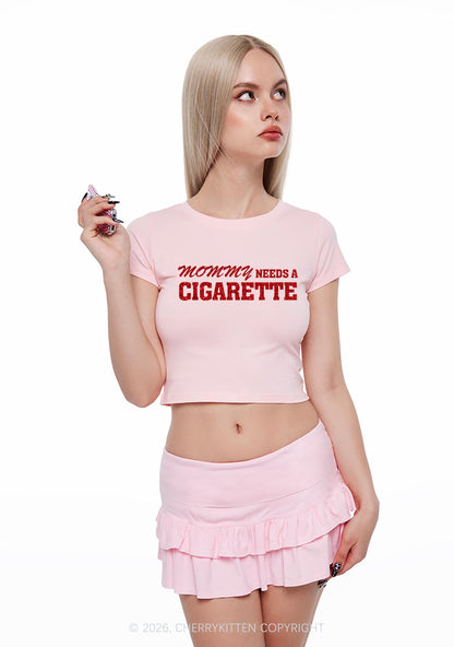 Glitter Mommy Needs A Cigarette Y2K Baby Tee Cherrykitten