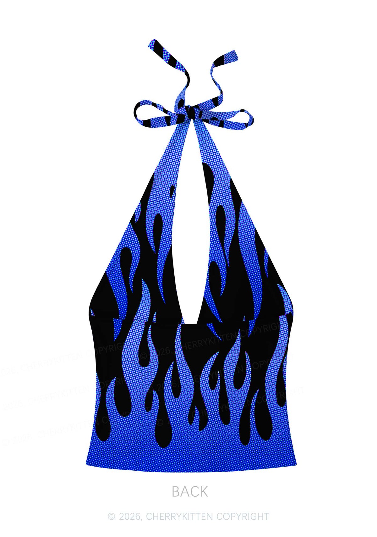 Royal Blue Flame Y2K Print Halter Deep V Neck Cami Cherrykitten