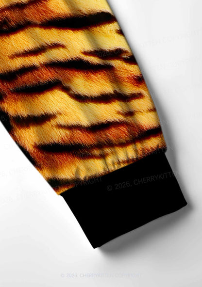 Wild Tiger Texture Y2K Print Long Sleeve Pajama Set Cherrykitten