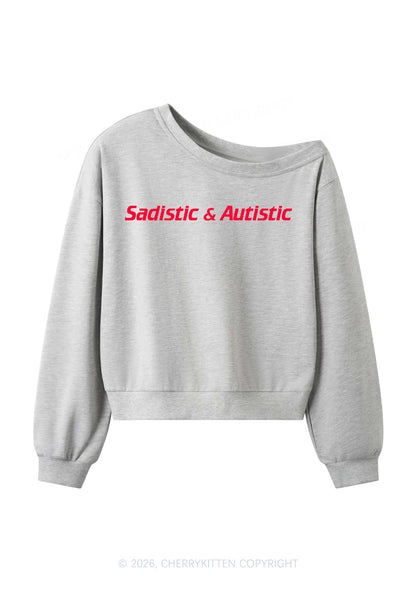 Sadistic Autistic Y2K Off Shoulder Sweatshirts Cherrykitten