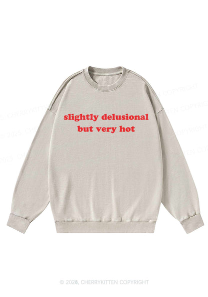 Slightly Delusional But Very Hot Y2K Washed Sweatshirts Cherrykitten
