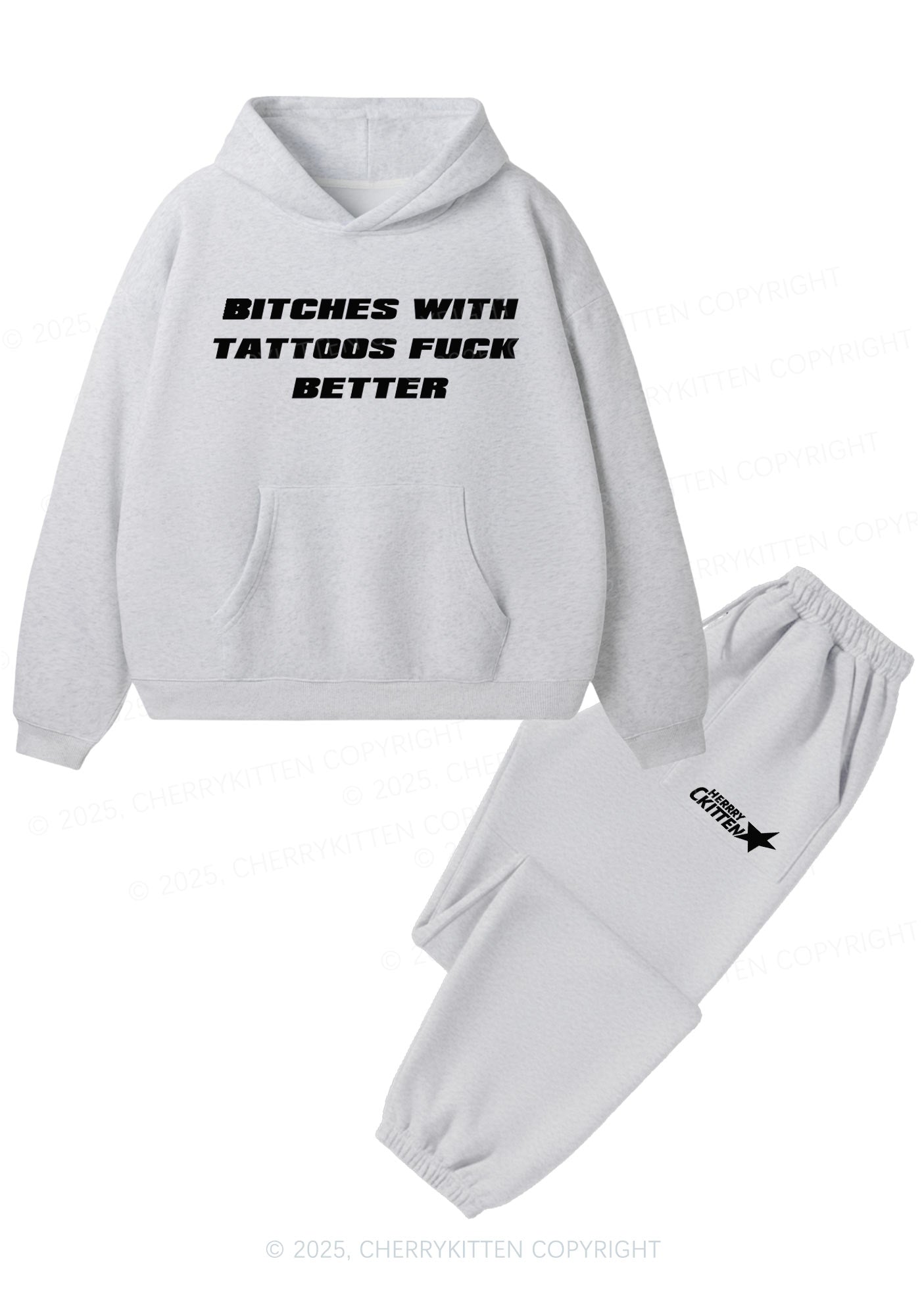Bxxches With Tattoos Fxxk Better Y2K Fleece Hoodie Set Cherrykitten