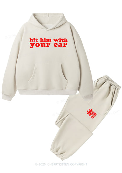 Hit Him Y2K Fleece Hoodie Set Cherrykitten