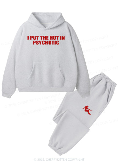 I Put The Hot In Psychotic Y2K Fleece Hoodie Set Cherrykitten