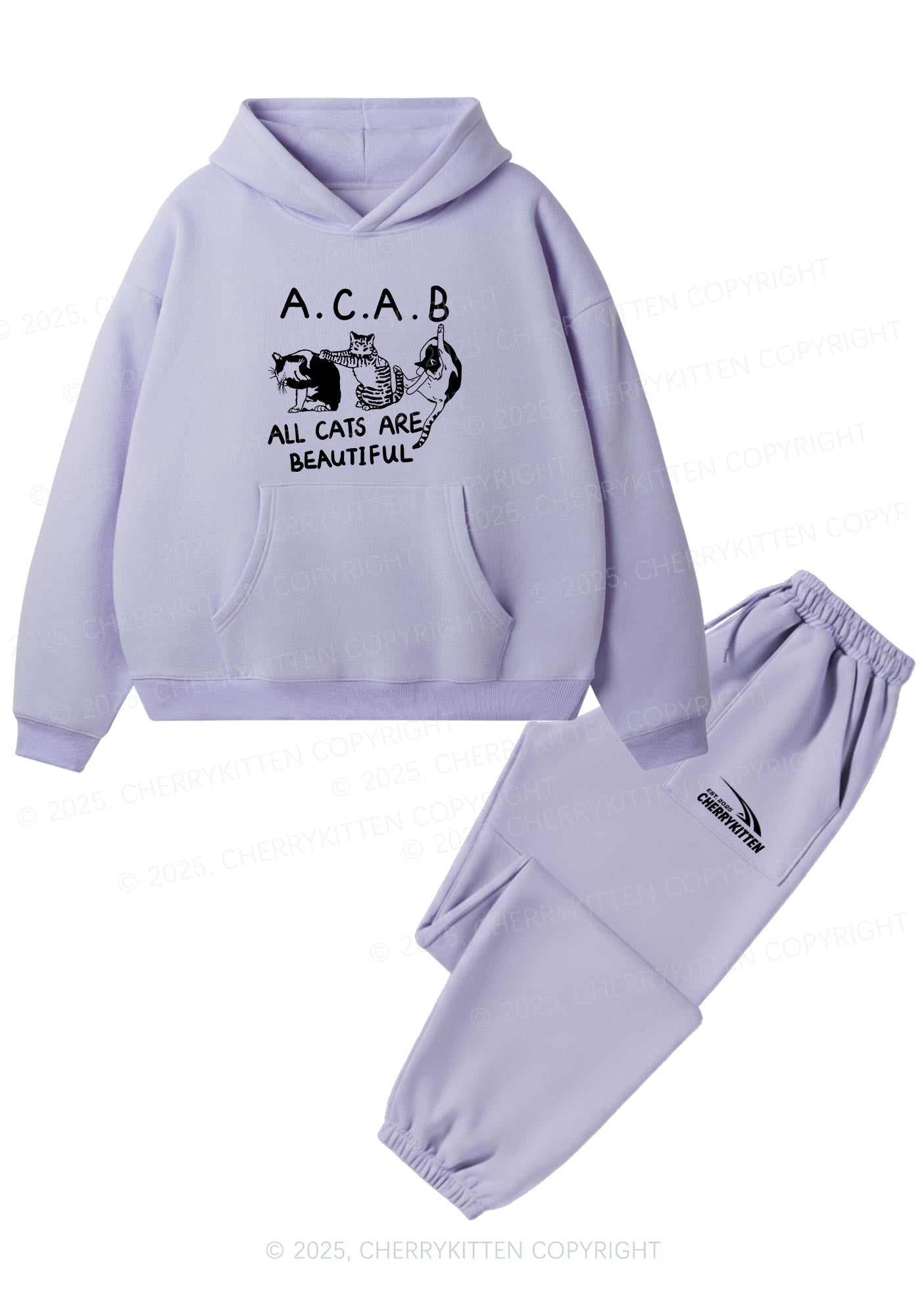 ACAB Cats Y2K Fleece Hoodie Set Cherrykitten