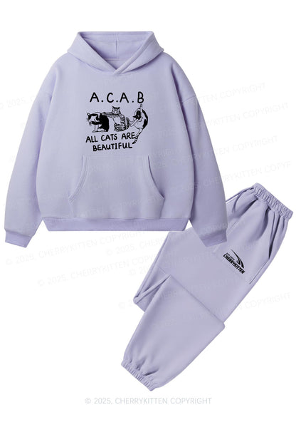 ACAB Cats Y2K Fleece Hoodie Set Cherrykitten