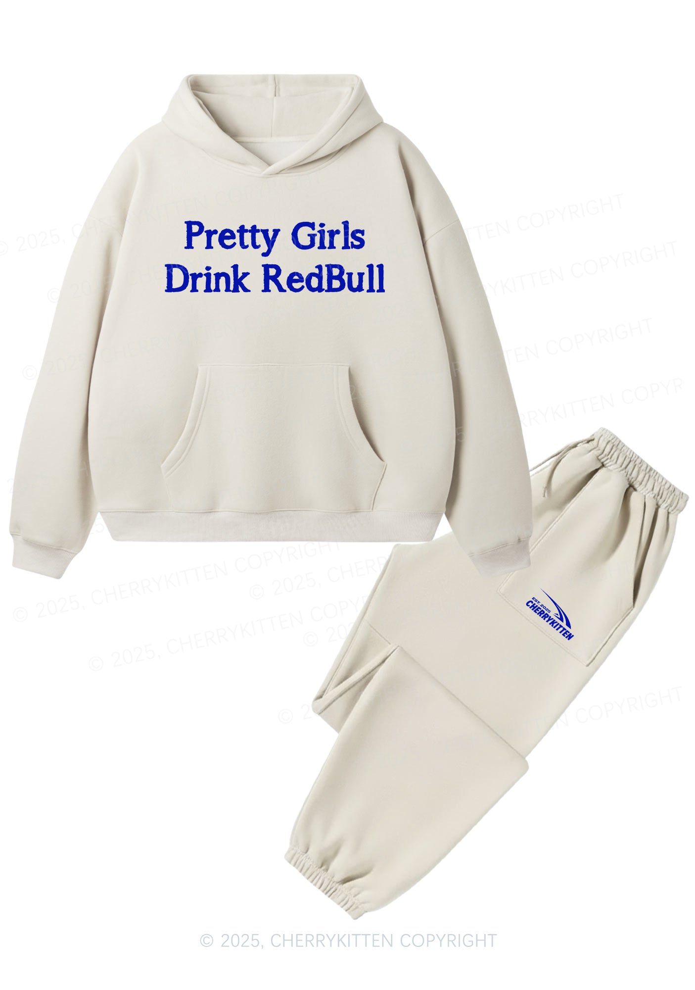 Pretty Girls Drink Red Y2K Fleece Hoodie Set Cherrykitten