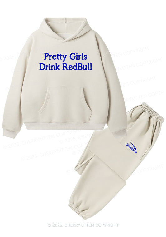 Pretty Girls Drink Red Y2K Fleece Hoodie Set Cherrykitten