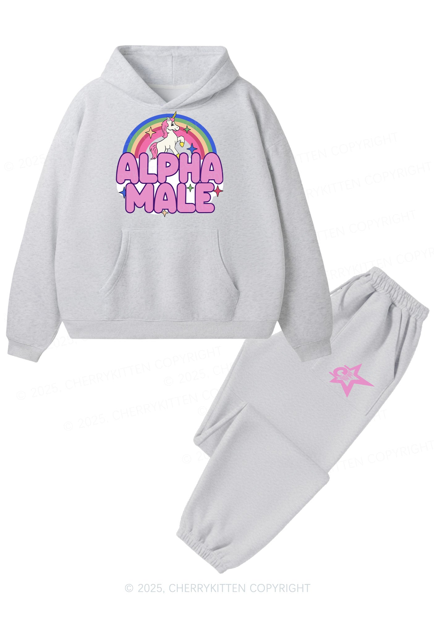 Rainbow Unicorn Alpha Male Y2K Fleece Hoodie Set Cherrykitten