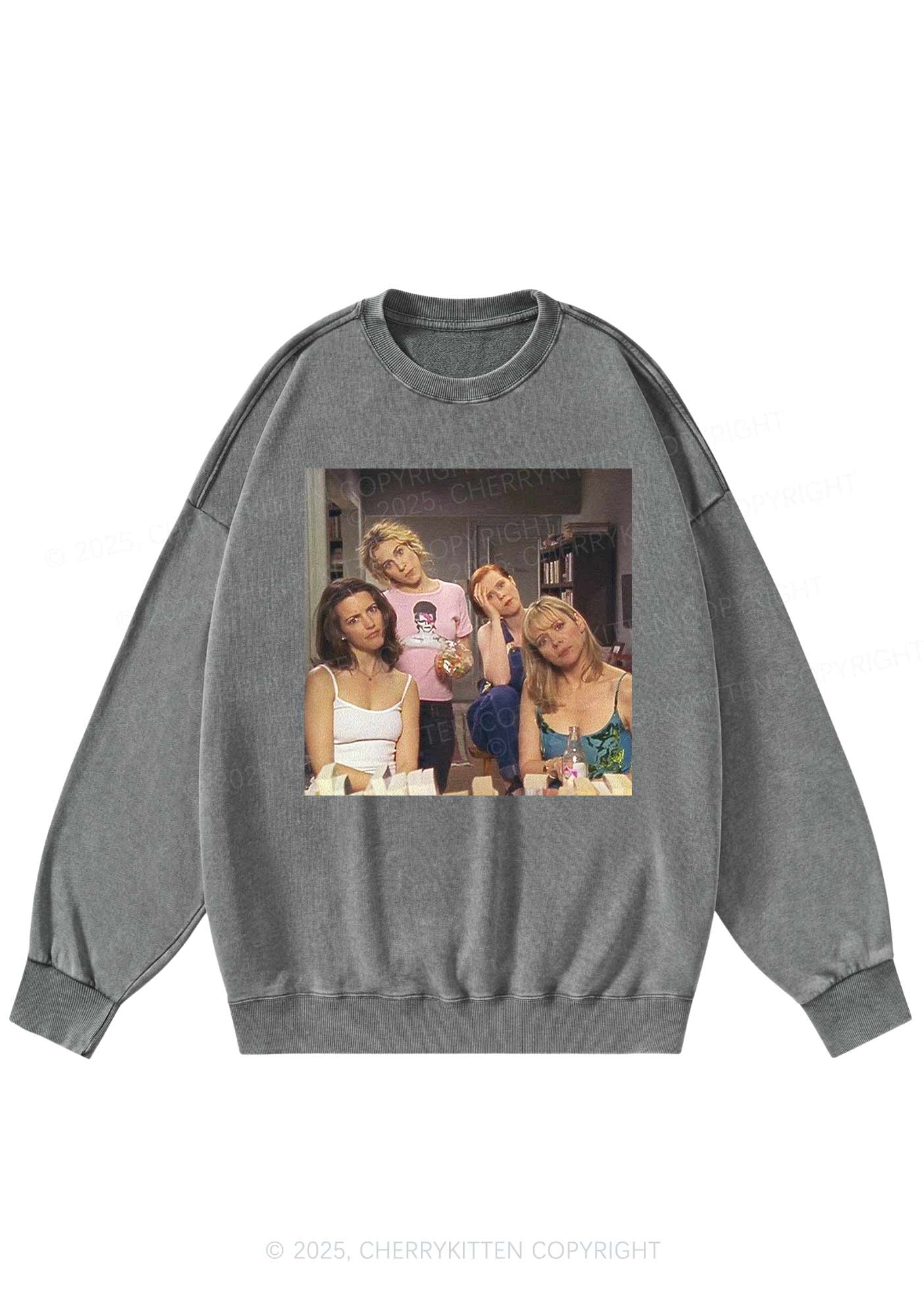 Girl Puzzled Y2K Washed Sweatshirts Cherrykitten
