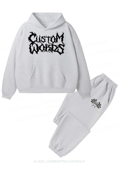 Custom Text Punk Font Y2K Fleece Hoodie Set Cherrykitten