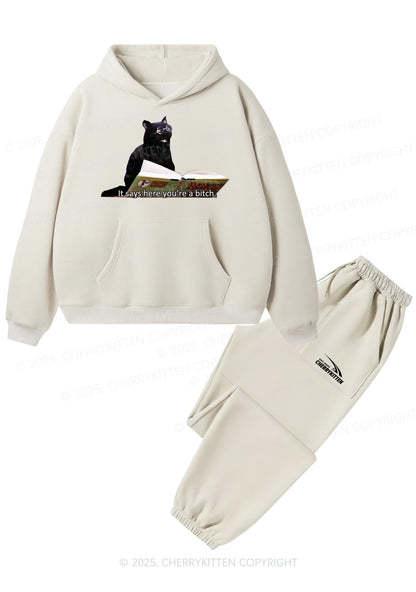 It Says Here Youre A Bixxh Y2K Fleece Hoodie Set Cherrykitten