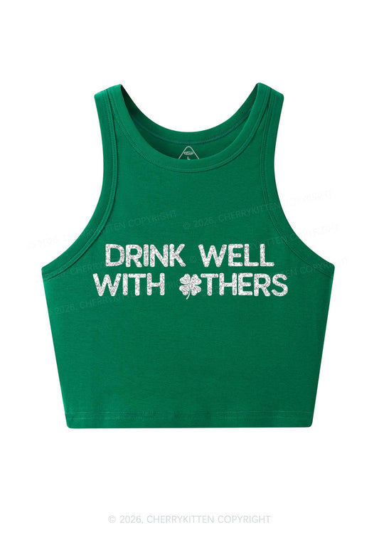 Glitter Drinks Well With Others St Patricks Y2K Crop Tank Top Cherrykitten