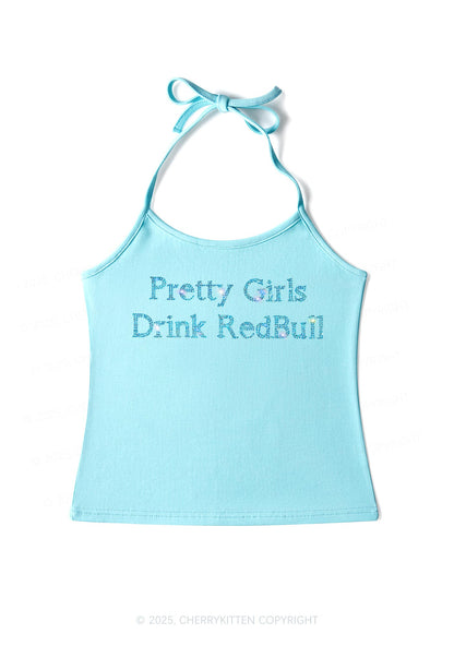 Rhinestone Pretty Girls Drink Red Y2K Halter Neck Cami Cherrykitten