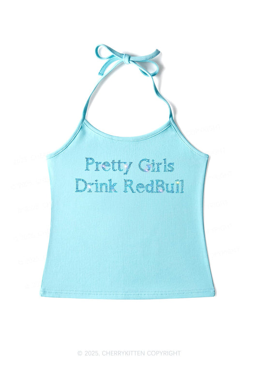 Rhinestone Pretty Girls Drink Red Y2K Halter Neck Cami Cherrykitten