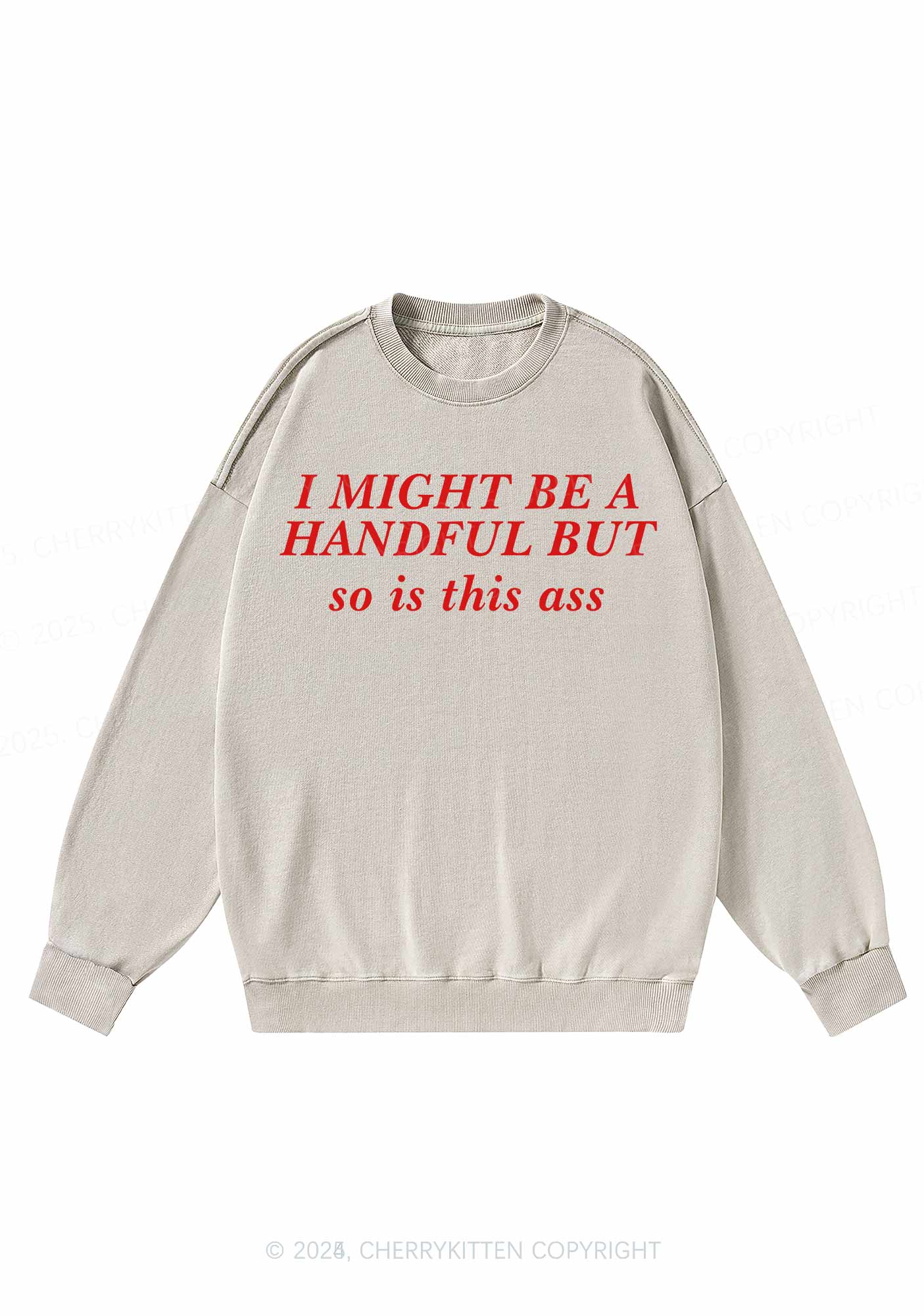 I Might Be Handful Y2K Washed Sweatshirts Cherrykitten