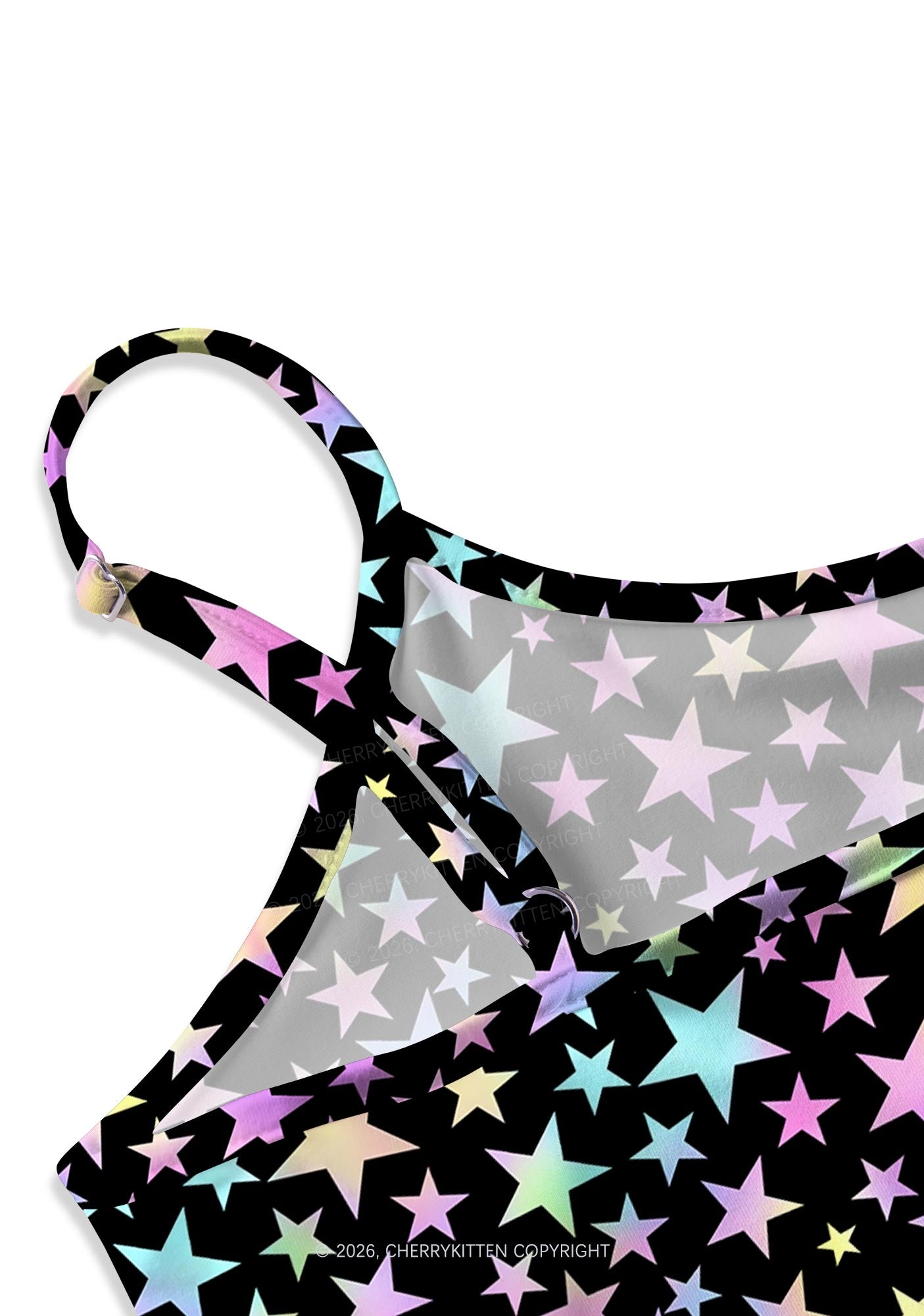 Rainbow Star On Black Y2K Print Cami Crop Top Cherrykitten