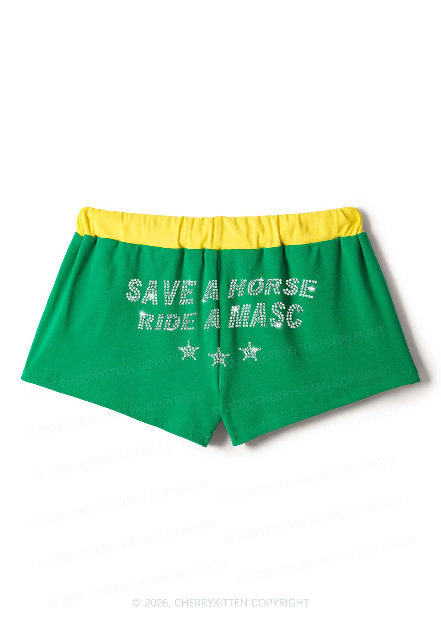 Rhinestone Ride A Masc Pride Y2K Drawstring Mini Shorts Cherrykitten