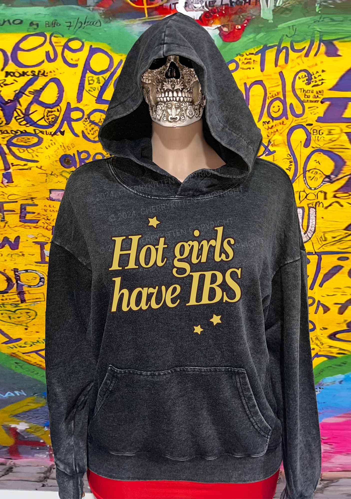 Hot Girls Have IBS Y2K Washed Hoodie Cherrykitten
