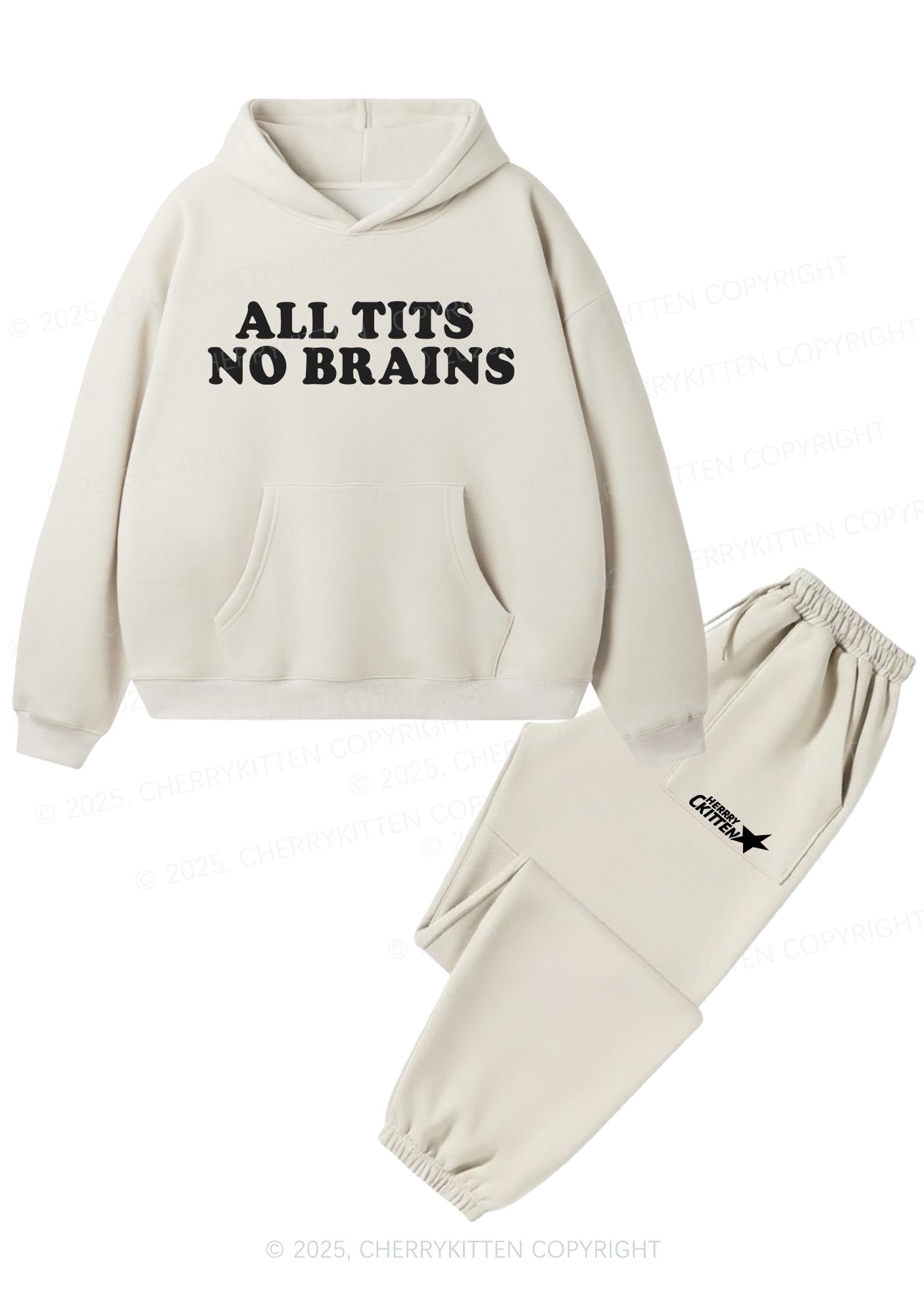All Txts No Brains Y2K Fleece Hoodie Set Cherrykitten