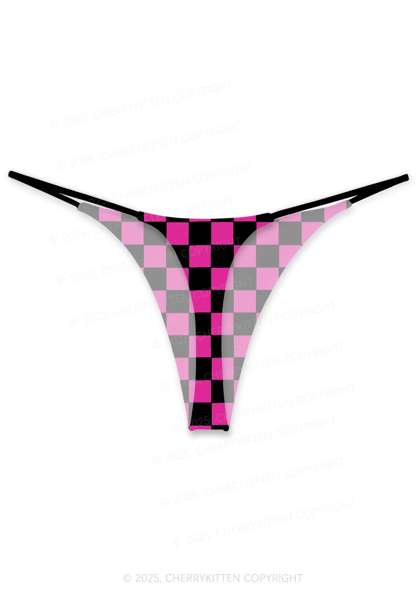 Black And Pink Check Valentine's Day Y2K Print Couples Thong Set Cherrykitten