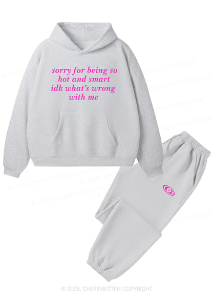 Sorry For Being So Smart Y2K Fleece Hoodie Set Cherrykitten