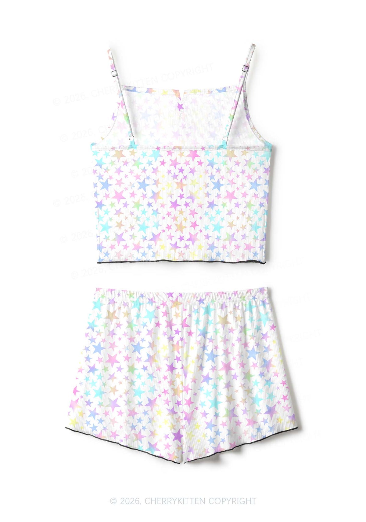 Rainbow Star On White Y2K Print Cami Shorts Pajama Set Cherrykitten