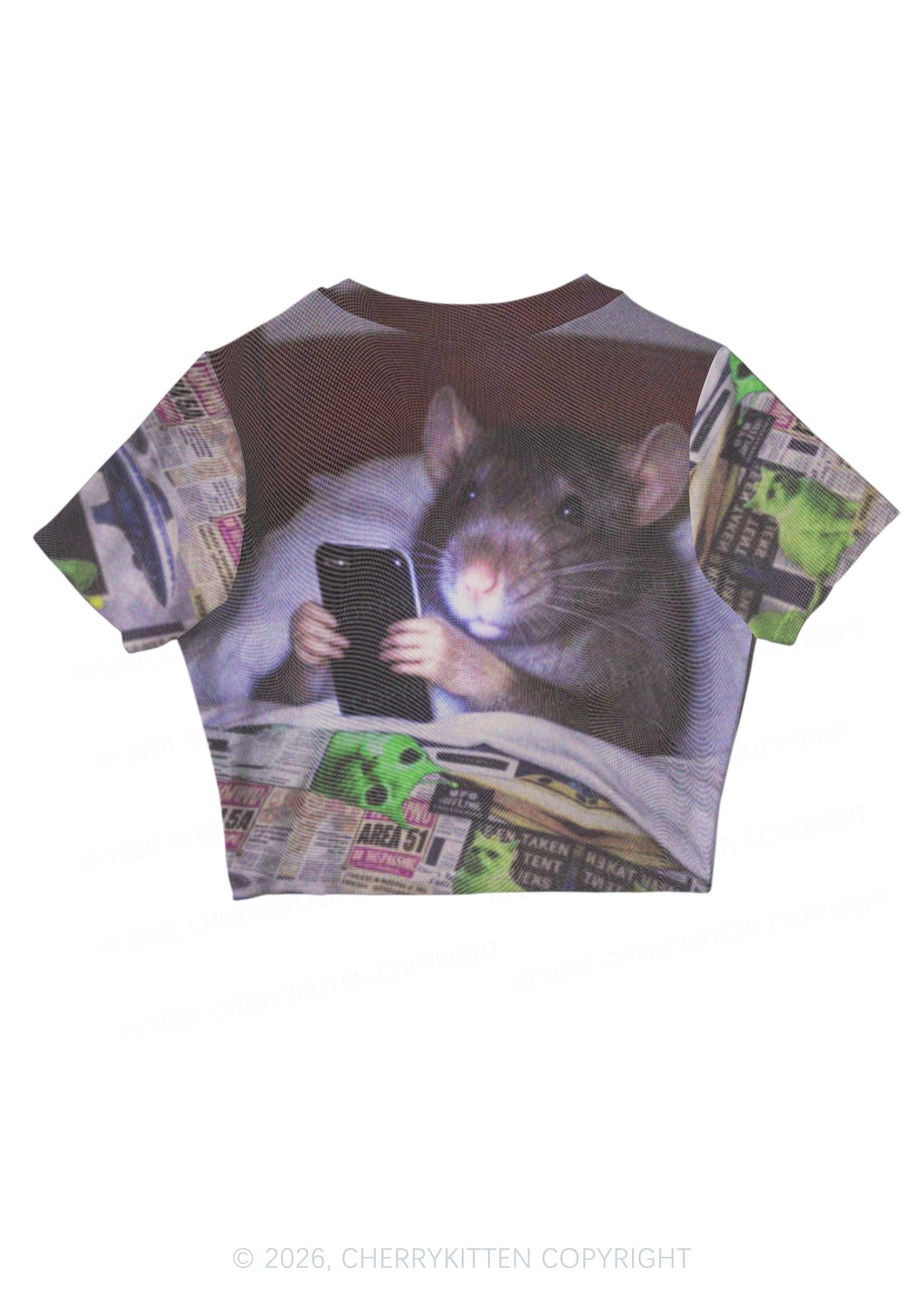 Bed Rat Smartphone Y2K Mesh Crop Top Cherrykitten