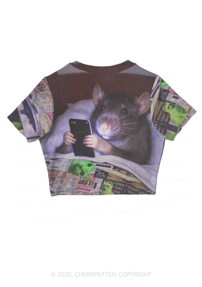Bed Rat Smartphone Y2K Mesh Crop Top Cherrykitten