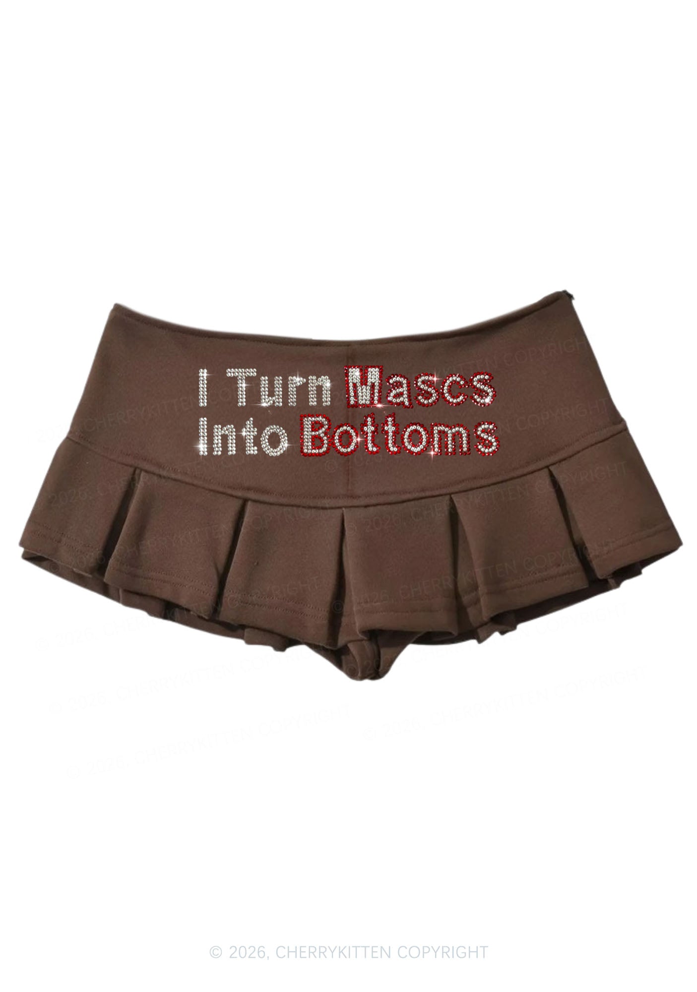 Rhinestone I Turn Mascs Into Bottoms Y2K Mini Pleated Skirts Cherrykitten