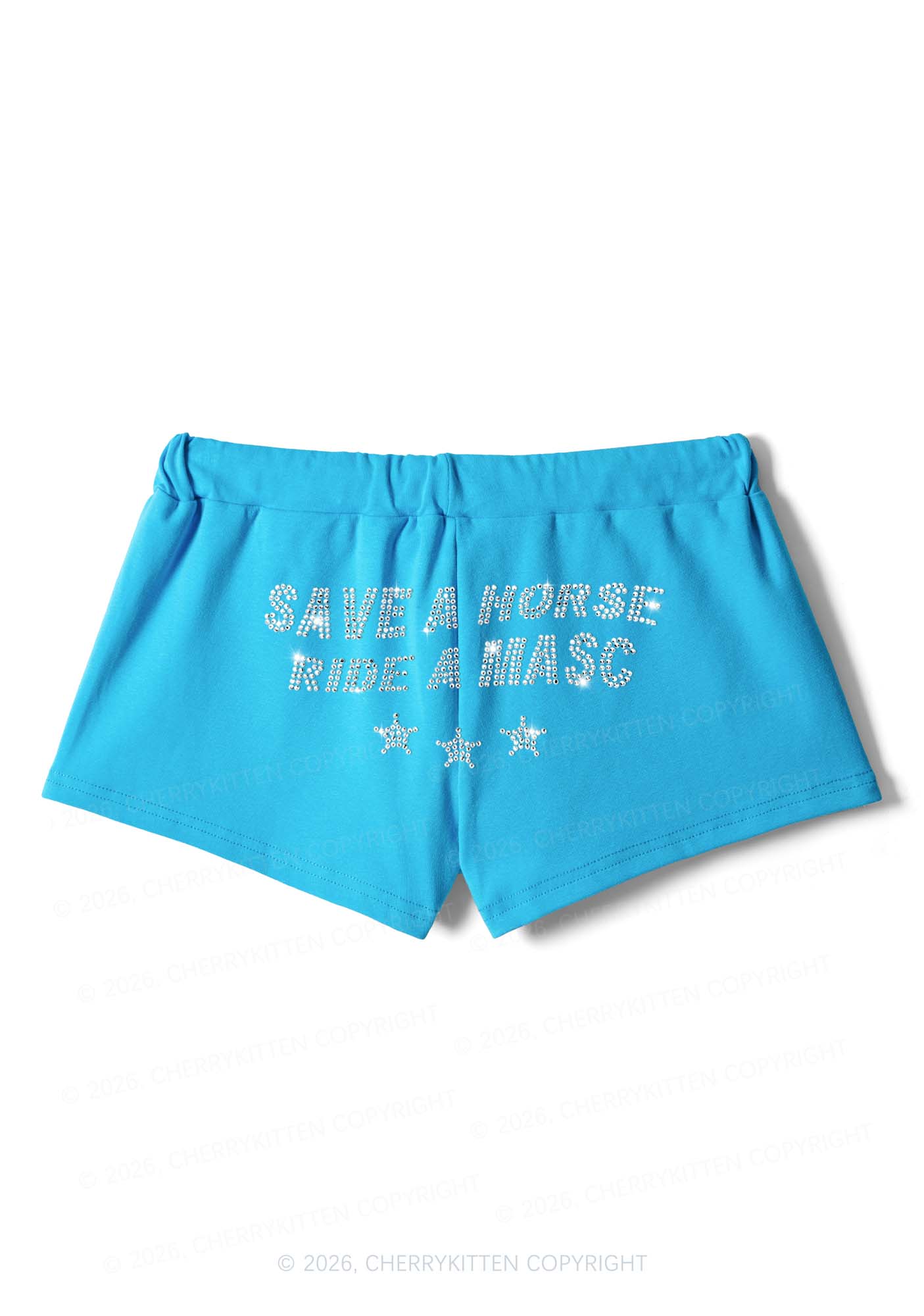 Rhinestone Ride A Masc Pride Y2K Drawstring Mini Shorts Cherrykitten