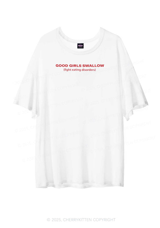Good Girls Swallow Y2K Sheer Boyfriend Tee Cherrykitten