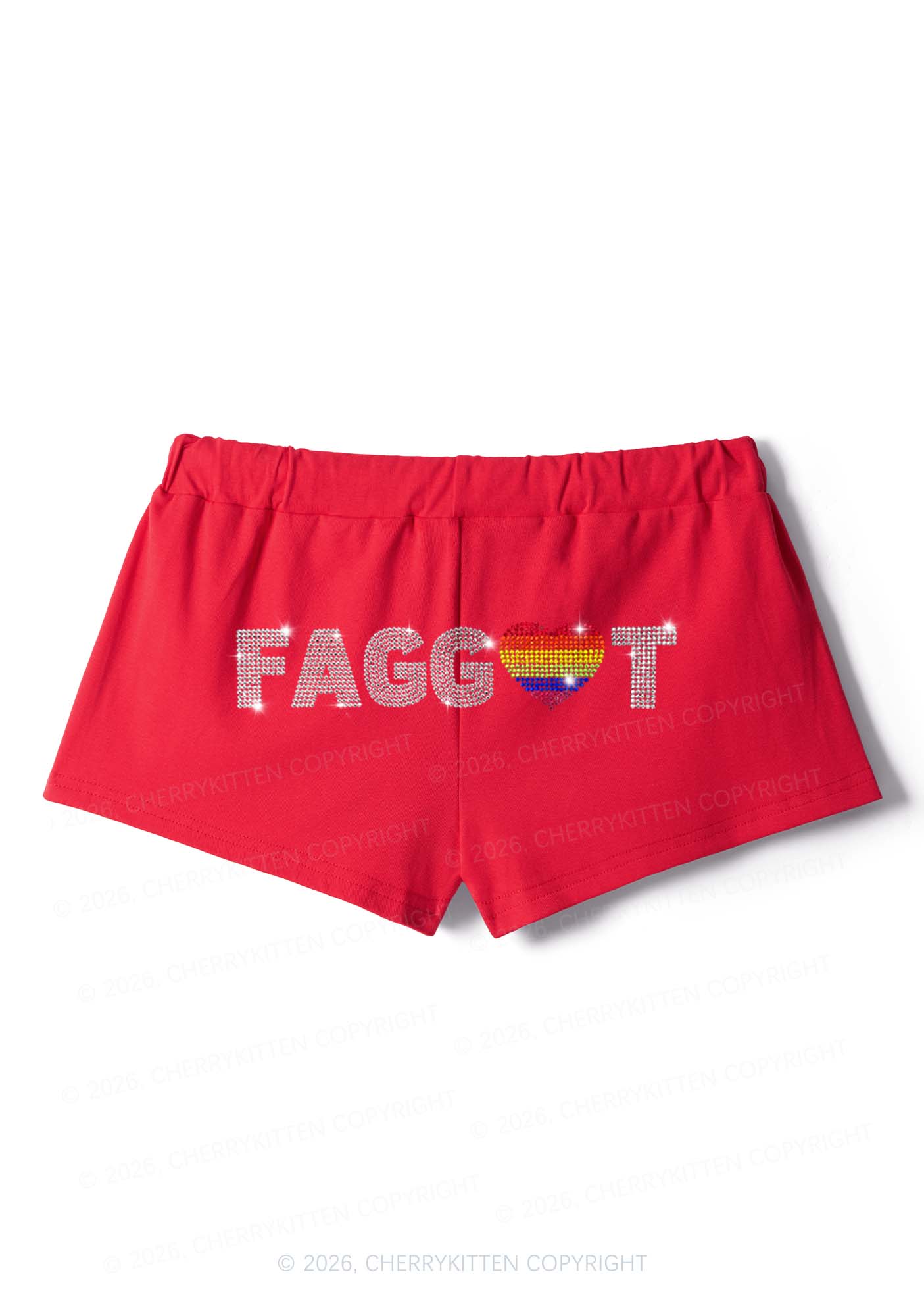 Rhinestone Rainbow Heart Faggot Pride Y2K Drawstring Mini Shorts Cherrykitten