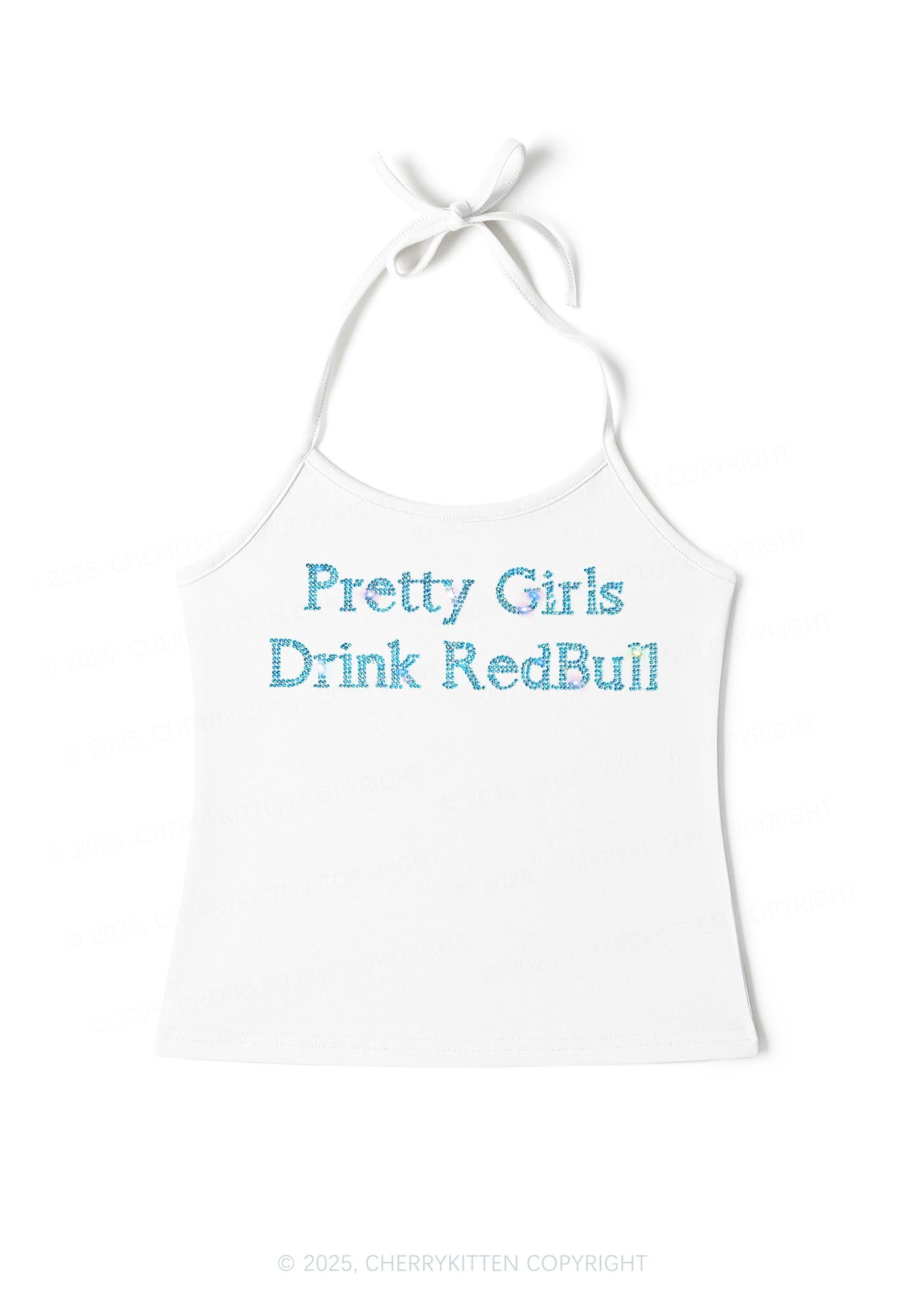 Rhinestone Pretty Girls Drink Red Y2K Halter Neck Cami Cherrykitten
