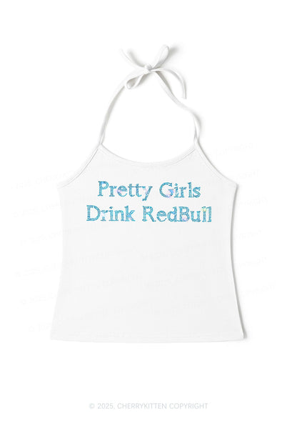 Rhinestone Pretty Girls Drink Red Y2K Halter Neck Cami Cherrykitten