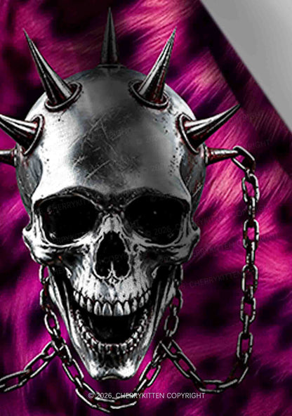 Halloween Spiked Skull Leopard Y2K Print Headband Cherrykitten