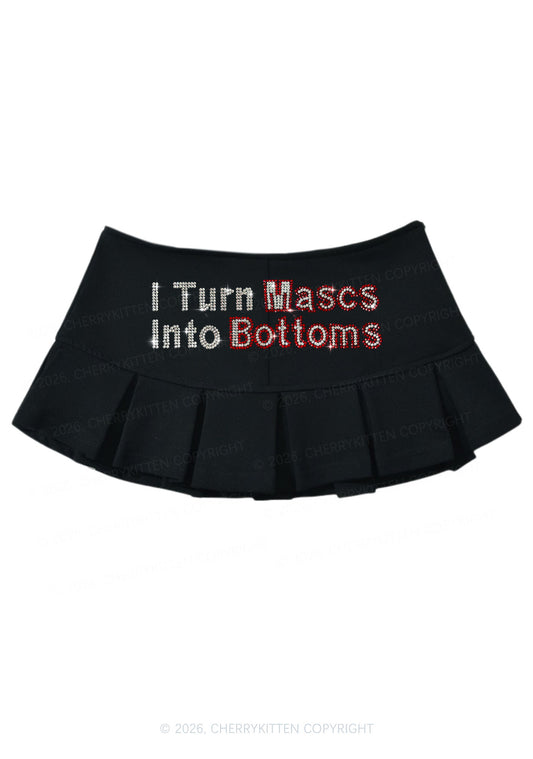 Rhinestone I Turn Mascs Into Bottoms Y2K Mini Pleated Skirts Cherrykitten