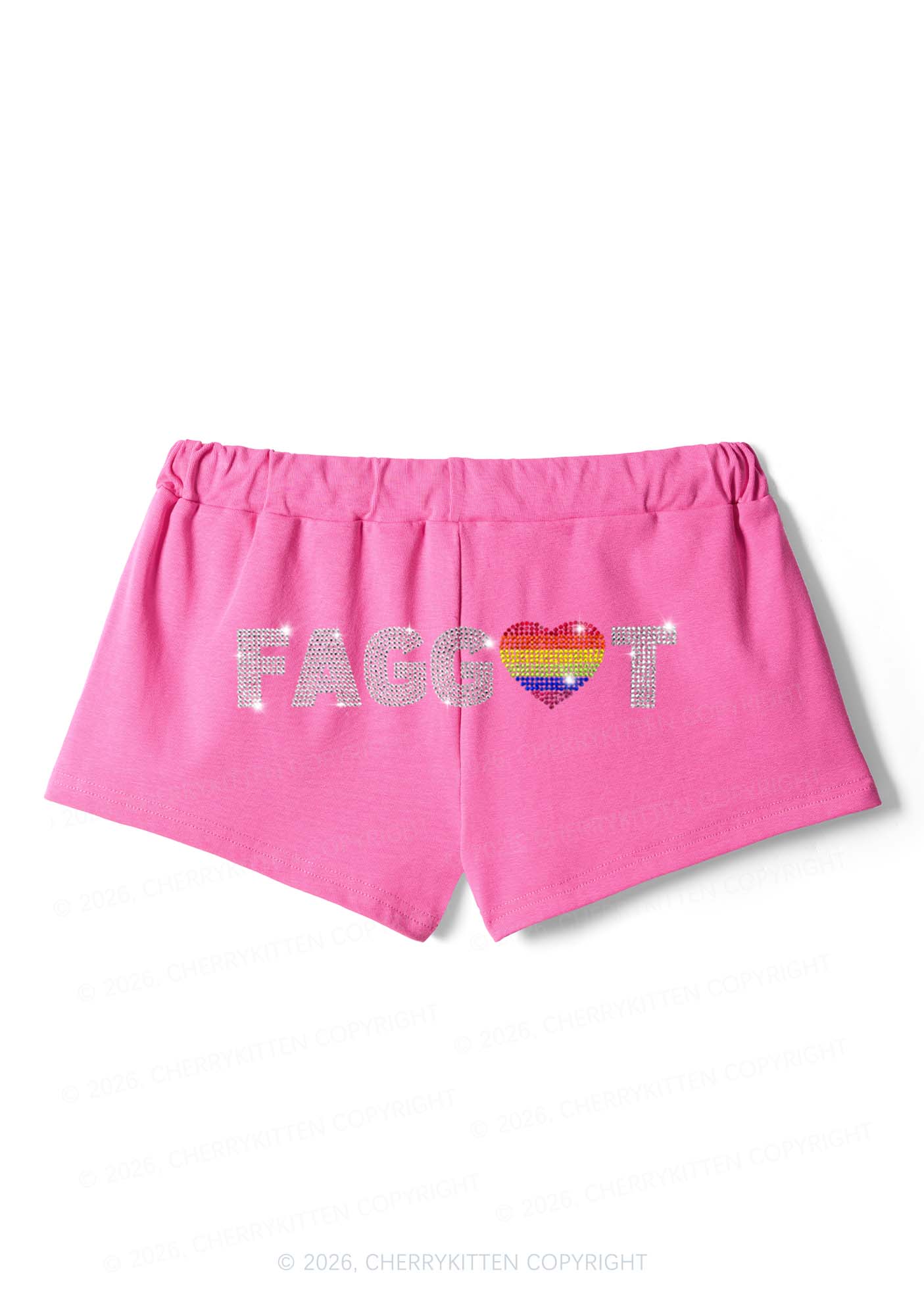 Rhinestone Rainbow Heart Faggot Pride Y2K Drawstring Mini Shorts Cherrykitten