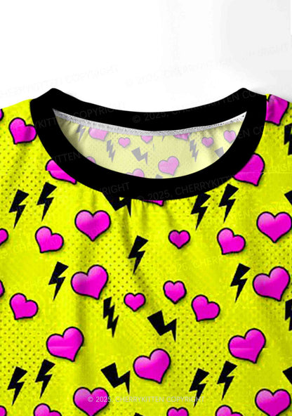 Heart Flash Valentine's Day Y2K Print Long Sleeve Pajama Set Cherrykitten