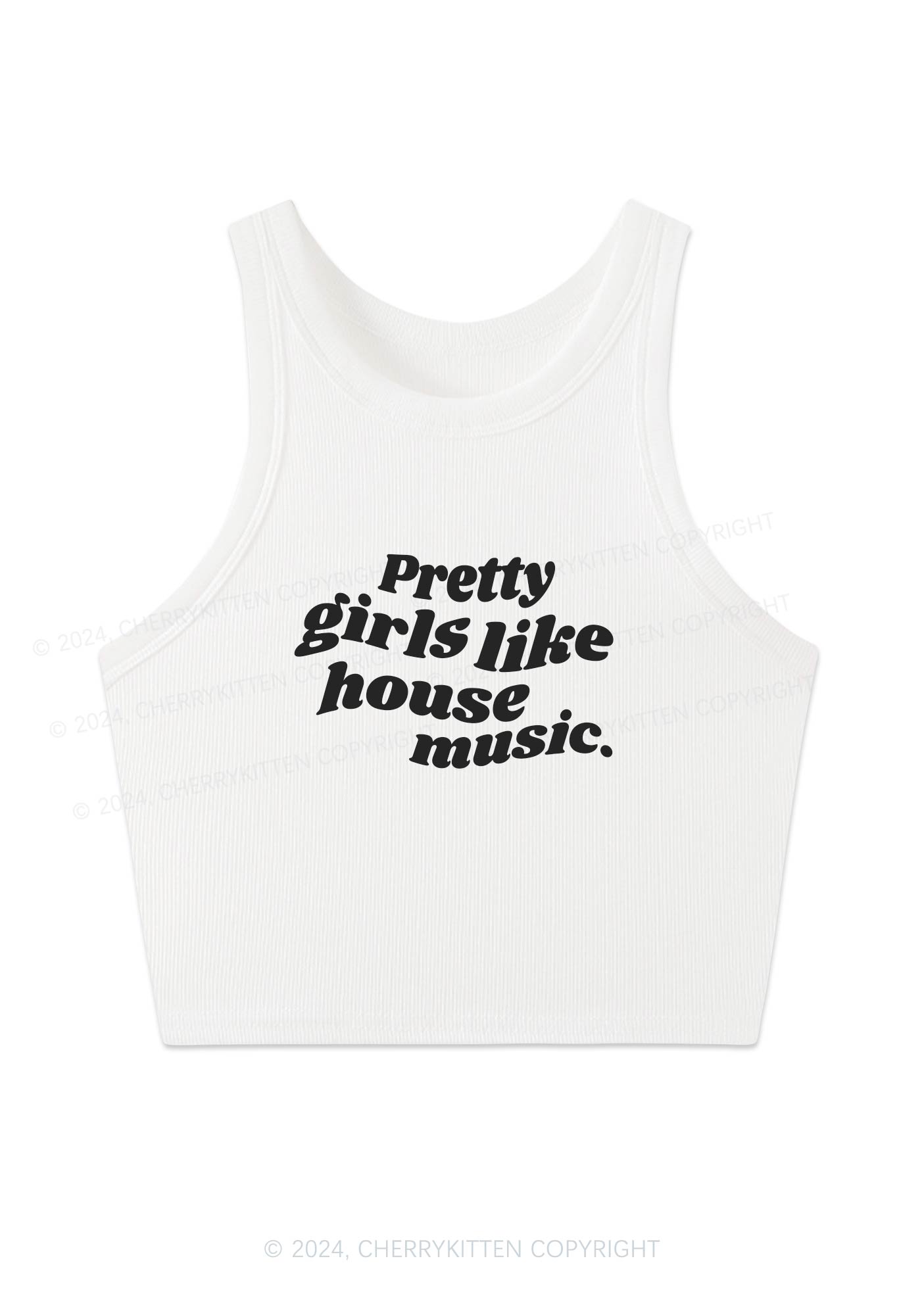 Pretty Girls Like House Music Y2K Crop Tank Top Cherrykitten