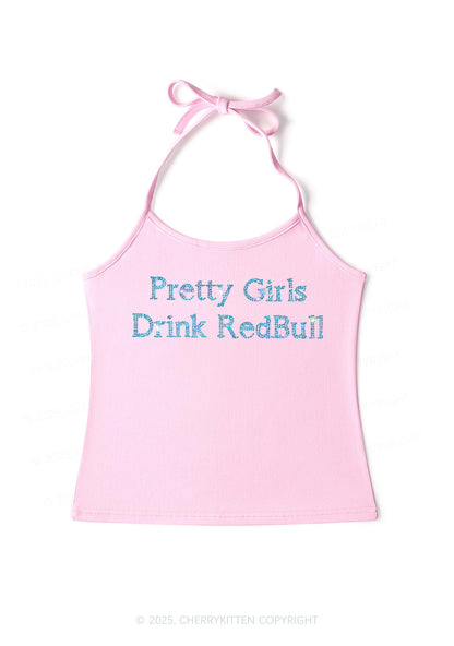 Rhinestone Pretty Girls Drink Red Y2K Halter Neck Cami Cherrykitten