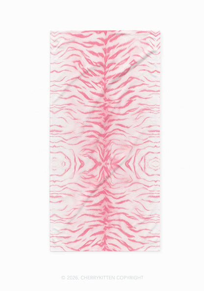 Pink Tiger Stripe Y2K Beach Towel Cherrykitten