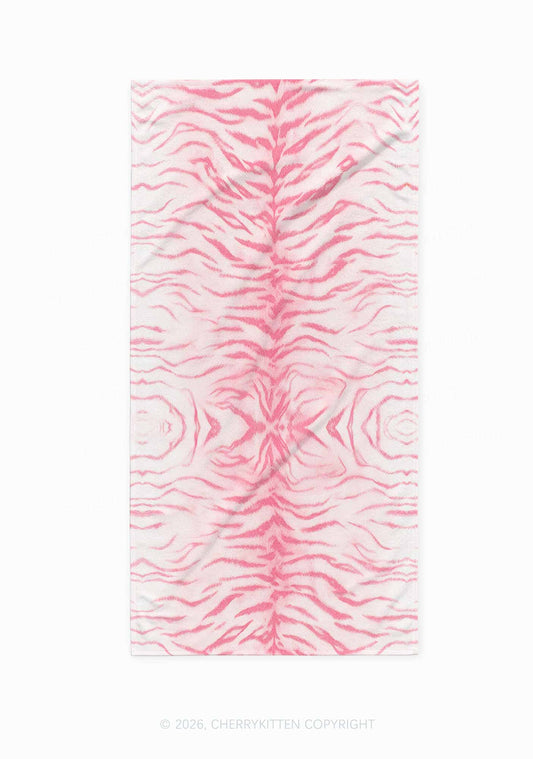 Pink Tiger Stripe Y2K Beach Towel Cherrykitten