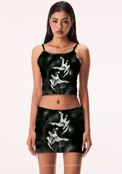 Halloween Black Demon Claws Y2K Print Mini Skirt Cherrykitten