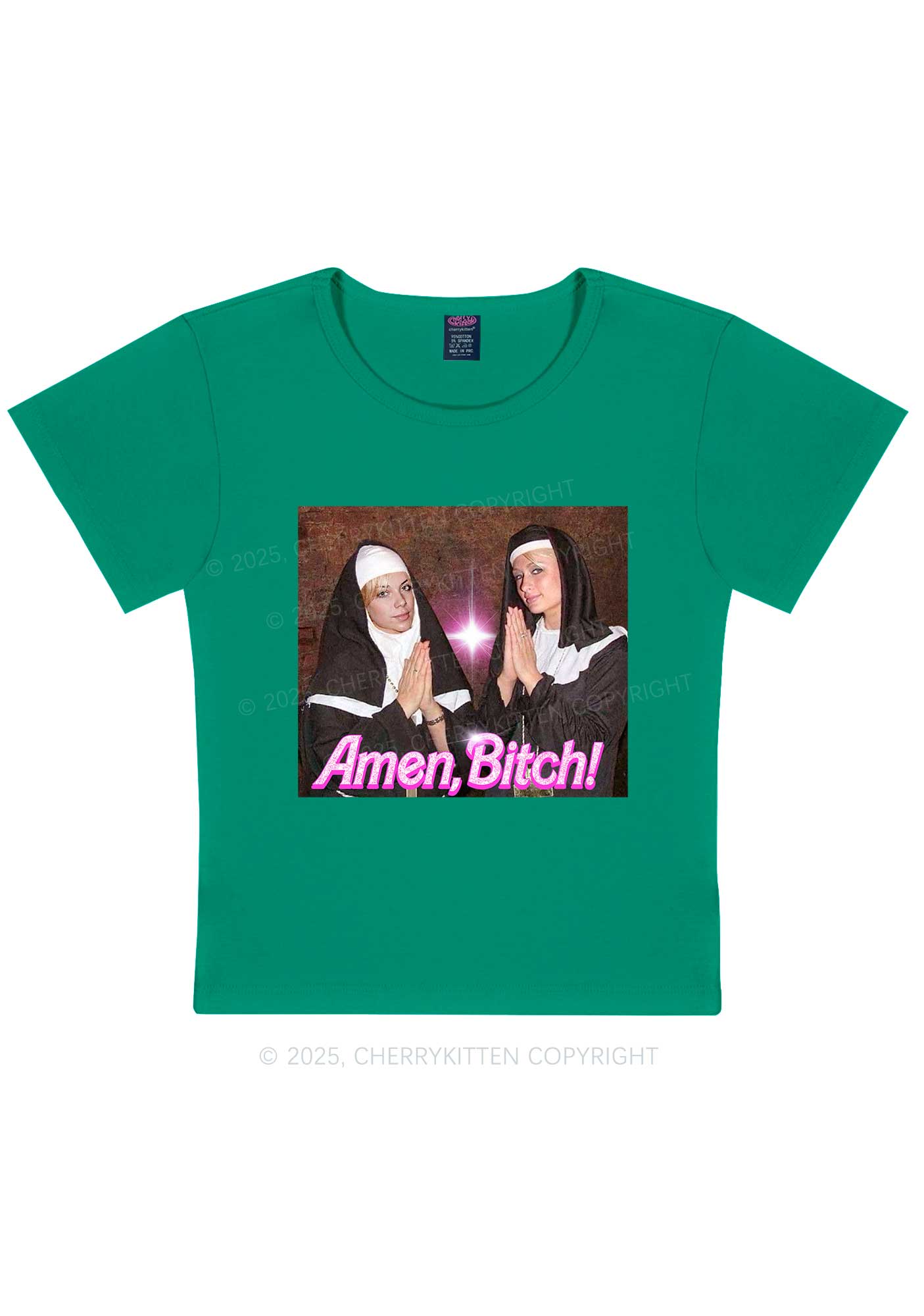 Custom Amen Bxtch Y2K Baby Tee Cherrykitten