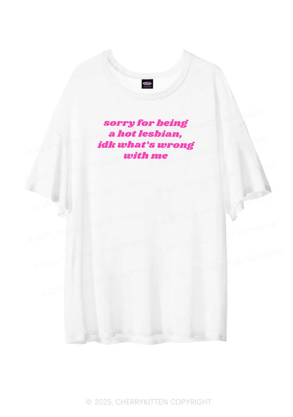 Sorry For Being Hot Lesbian Pride Y2K Sheer Boyfriend Tee Cherrykitten