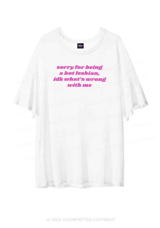 Sorry For Being Hot Lesbian Pride Y2K Sheer Boyfriend Tee Cherrykitten