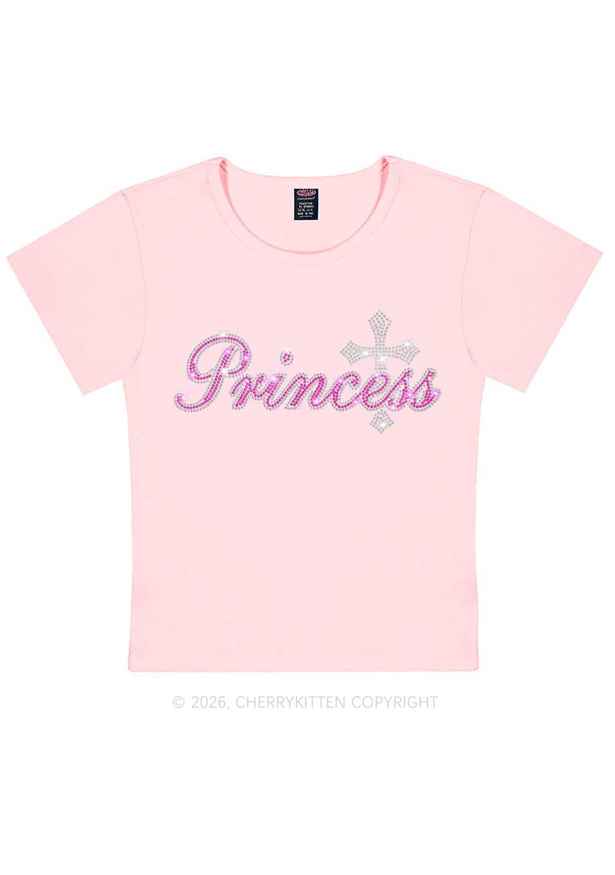Rhinestone Princess Cross Y2K Baby Tee Cherrykitten