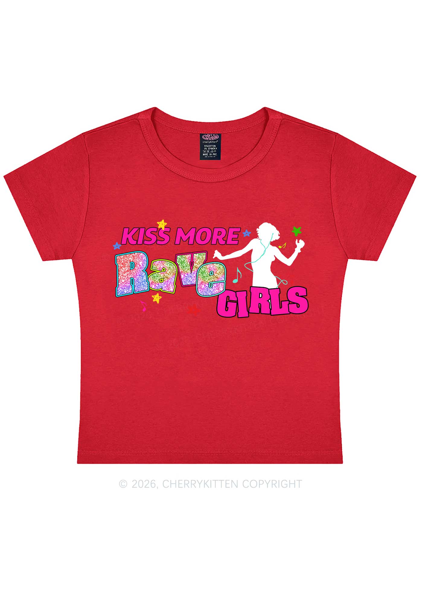 Kiss More Rave Girls Y2K Baby Tee Cherrykitten