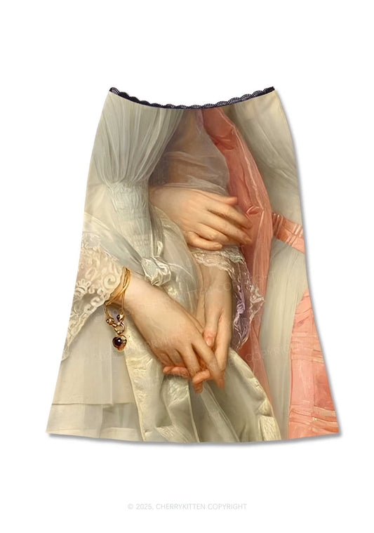 Sapphic Hands Pride Y2K Print Midi Skirt Cherrykitten